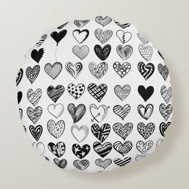 Coussins Ronds Dessin adorable de Black Heart Scribble (Dos)