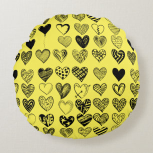 Coussins Ronds Dessin adorable de Black Heart Scribble