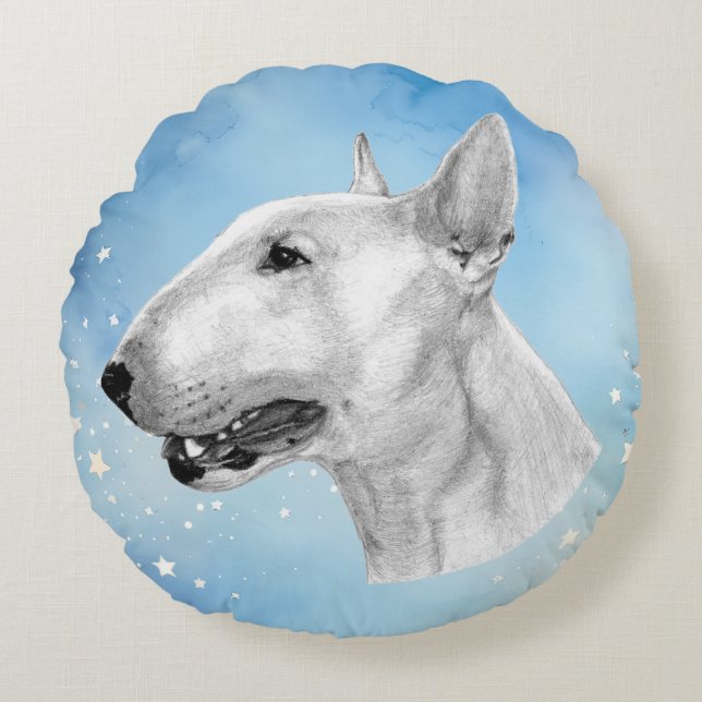 Coussins Ronds dessin au crayon Bull Terrier (Devant)
