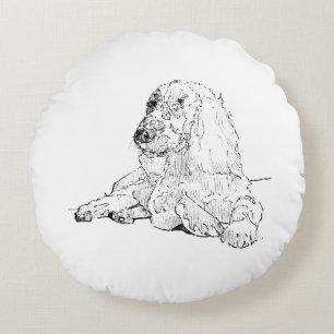 Coussins Ronds Dessin au trait de Cocker Spaniel Art Chien 