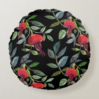 Coussins Ronds Dessin d'aquarelle botanique motif dogrose. Brig
