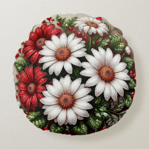 Coussins Ronds Dessin floral orné de gemmes complexes