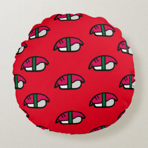 Coussins Ronds Dessin Kawaii Sushi, Riz de Poisson et Algues