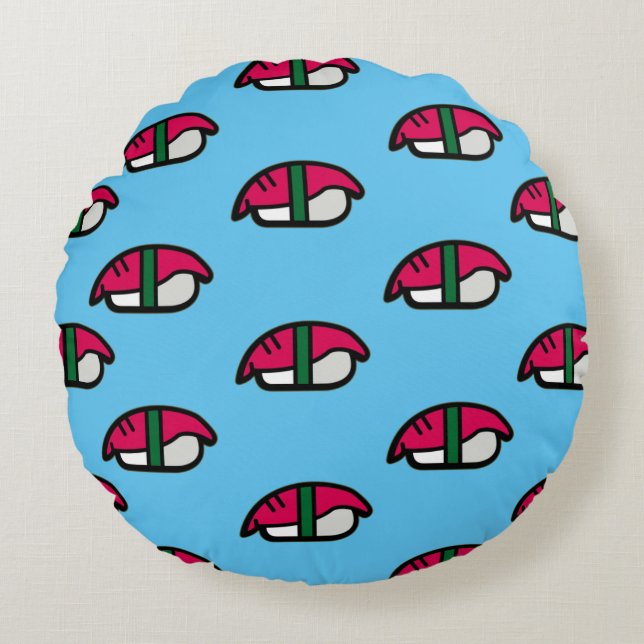 Coussins Ronds Dessin Kawaii Sushi, Riz de Poisson et Algues (Devant)