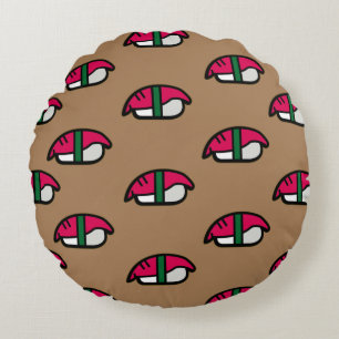Coussins Ronds Dessin Kawaii Sushi, Riz de Poisson et Algues