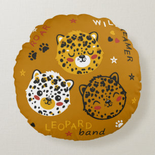 Coussins Ronds Dessin Visage De Chat Léopard. Little Funny Cheet