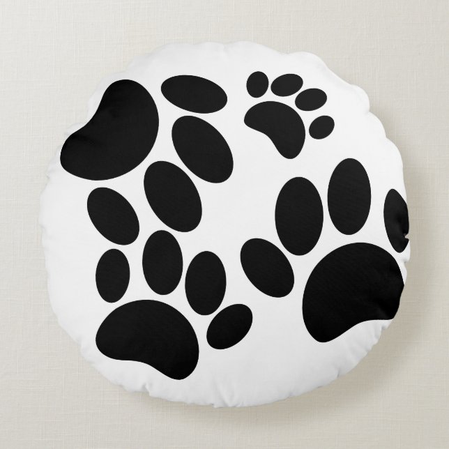 Coussins Ronds Dessins d'Empreintes de pattes de chiots mignons (Devant)