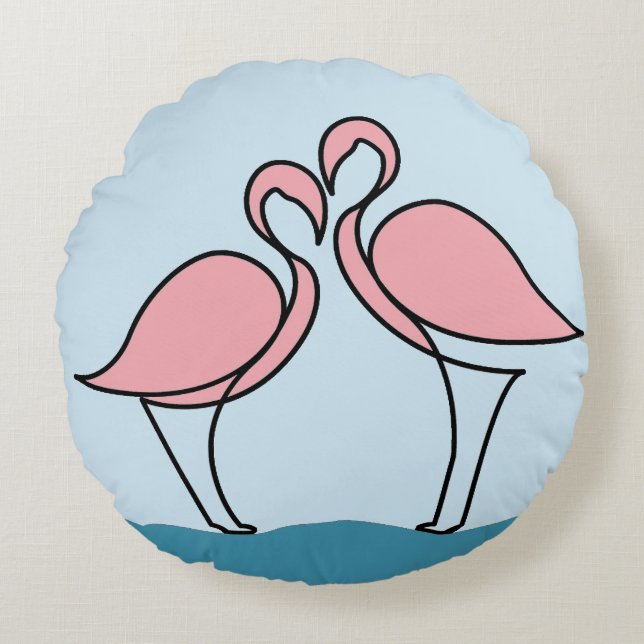 Coussins Ronds Deux Flamants roses roses sur l'eau (Devant)
