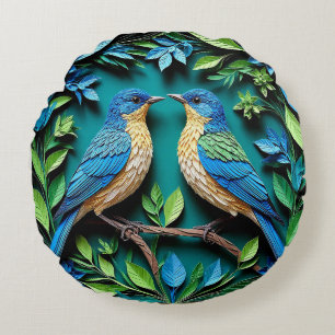 Coussins Ronds Deux oiseaux bleus et jaunes