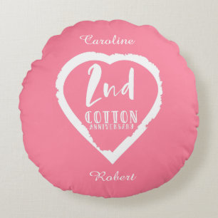Coussins Ronds Deuxième anniversaire de mariage Coton Cœur Rose