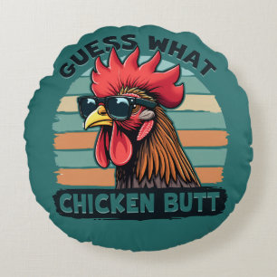 Coussins Ronds Devinez quoi Cul de Poulet Drôle Rétro Coq