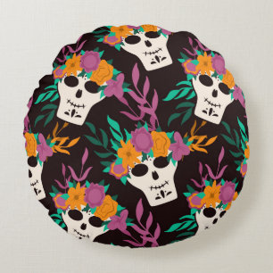 Coussins Ronds Dia de Los Muertos, traditionnelle Halloween mexic