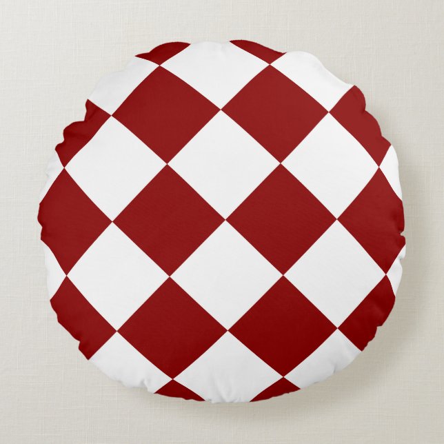 Coussins Ronds Diag À damiers grand - blanc et rouge foncé (Devant)