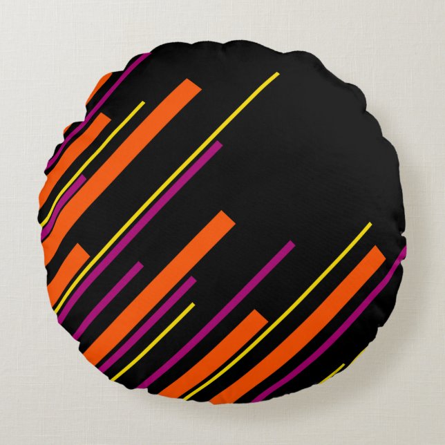Coussins Ronds Diagonales - Noir, rose, orange et jaune (Devant)