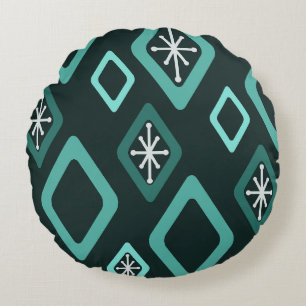 Coussins Ronds Diamants du milieu du siècle Turquoises