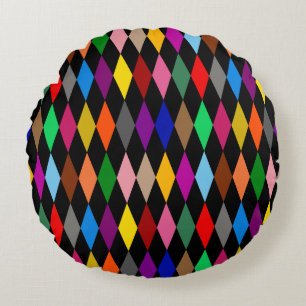 Coussins Ronds Diamants Harlequin Colorés Design Noir