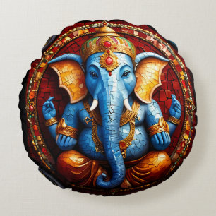 Coussins Ronds Dieu Eléphant Bleu mignon Ganesh
