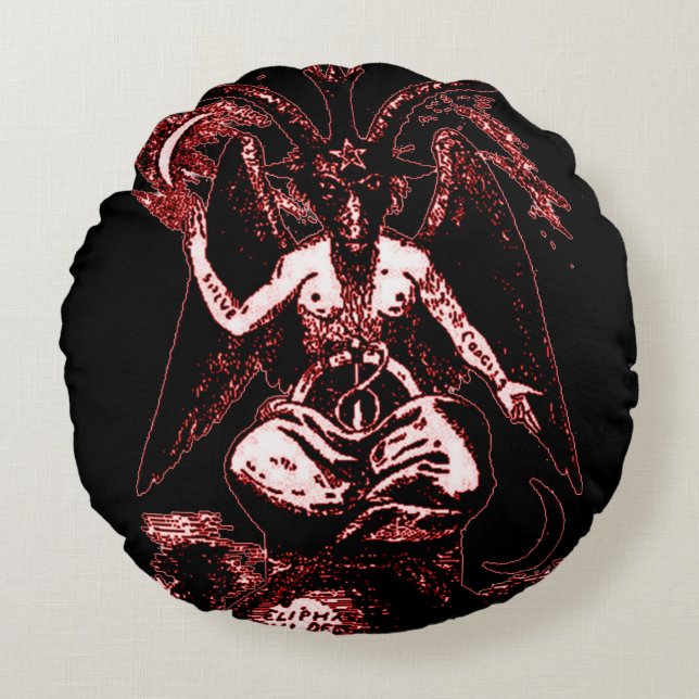 Coussins Ronds Dieu foncé réversible rouge et noir Baphomet (Devant)