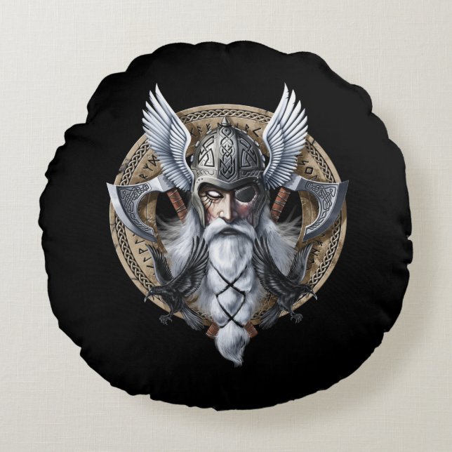 Coussins Ronds Dieu guerrier Norse Odin (Devant)