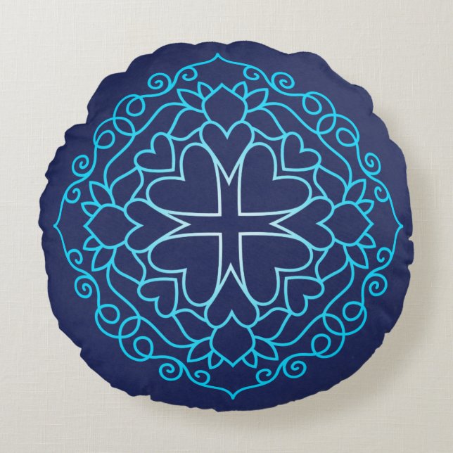 Coussins Ronds Dieu's Love Cross Hearts Mandala (Devant)