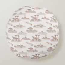Dinosaur Toile Round Pillow (Tan)
