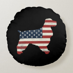 Coussins Ronds Dog Lover Cocker Spaniel American Flag Vintage
