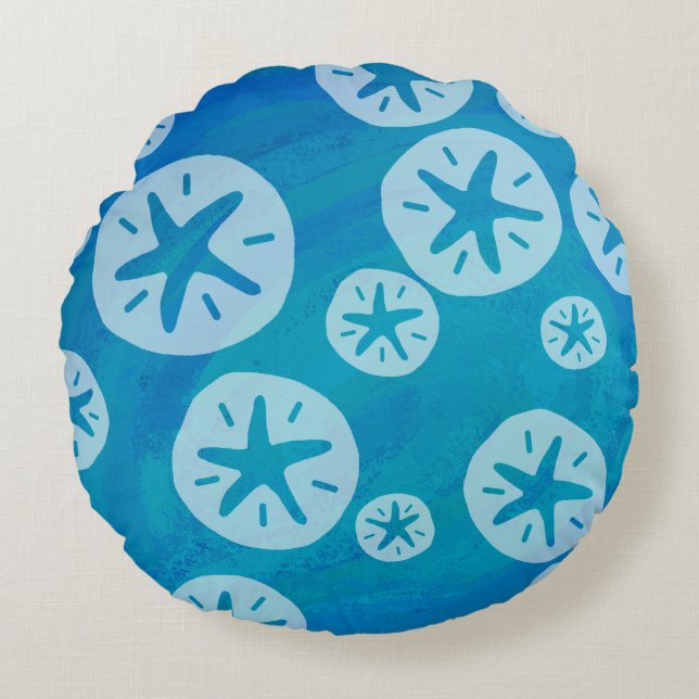 Coussins Ronds Dollar de sable blanc et Motif bleu (Devant)