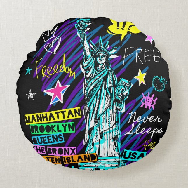 Coussins Ronds Doodle de New York (Devant)