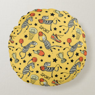 Coussins Ronds Doodles de Courtside : Zebra Basketball Fantasia