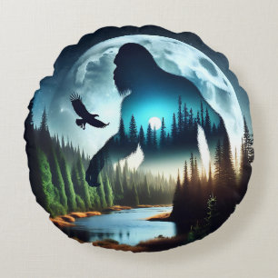 Coussins Ronds Double exposition Bigfoot, Aigle et Pleine lune