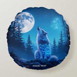 Coussins Ronds Double exposition de loup mignon Imaginaire