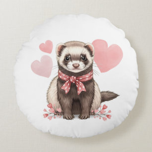 Coussins Ronds Douce Furet Kawaii Cœurs Roses