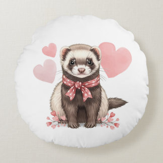 Coussins Ronds Douce Furet Kawaii Cœurs Roses
