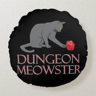 Coussins Ronds Doungeon Meowster Drôle RPG Chat avec dés