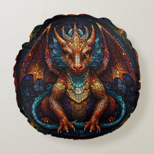 Coussins Ronds Dragon arc-en-ciel multicolore