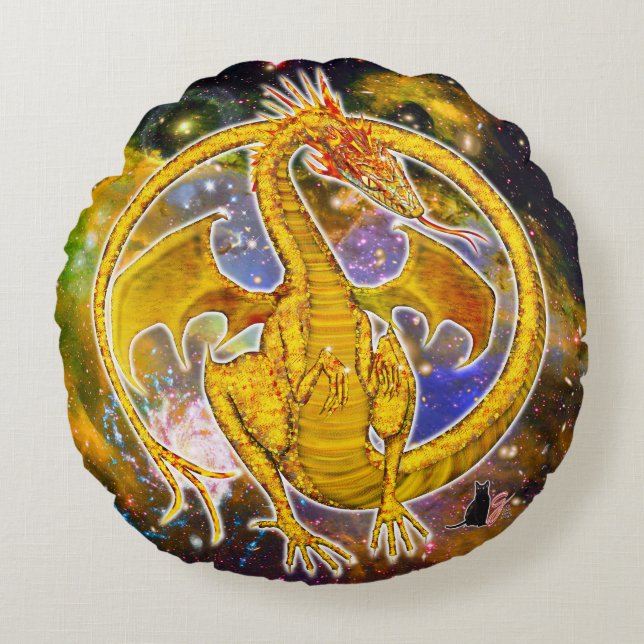 Coussins Ronds Dragon cosmique Topaz (Devant)