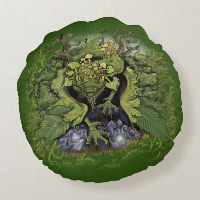 Coussins Ronds Dragon de magie de mousse de forêt (Dos)