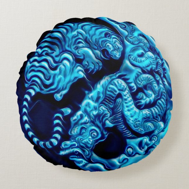 Coussins Ronds Dragon de Tigre d'Airbrush Yin Yang Spirit (Devant)