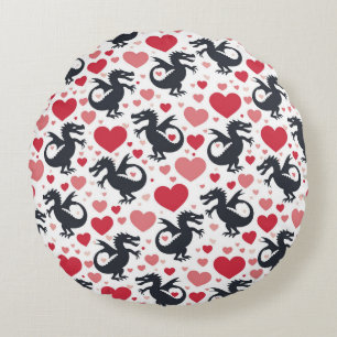 Coussins Ronds Dragon noir en amour