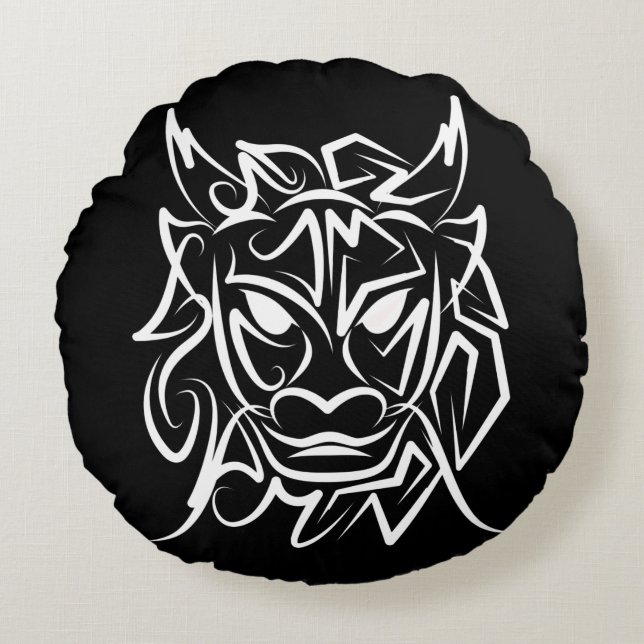 Coussins Ronds Dragon tribal noir et blanc (Devant)