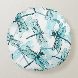 Coussins Ronds Dragonflies élégantes : Aquarelle