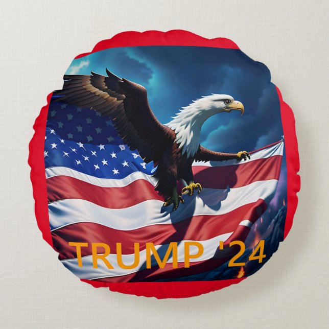 Coussins Ronds Drapeau américain Aigle TRUMP 2024 (Devant)