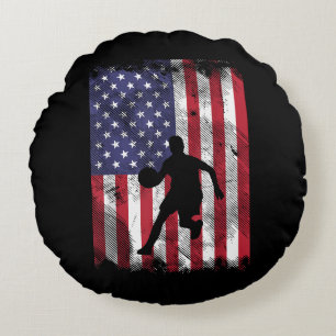 Coussins Ronds Drapeau américain Basketball Vintage Patriotique B