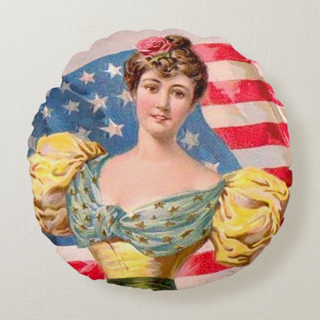 Coussins Ronds Drapeau américain Lady Liberty Independence (Devant)