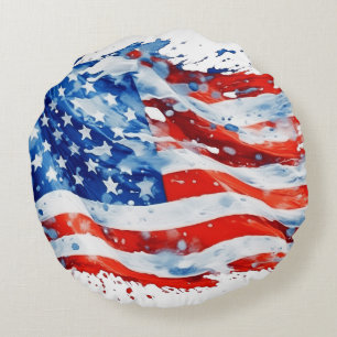 Coussins Ronds Drapeau américain USA Aquarelle 4 juillet