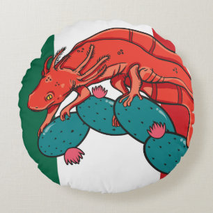 Coussins Ronds Drapeau animal national mexicain Axolotl