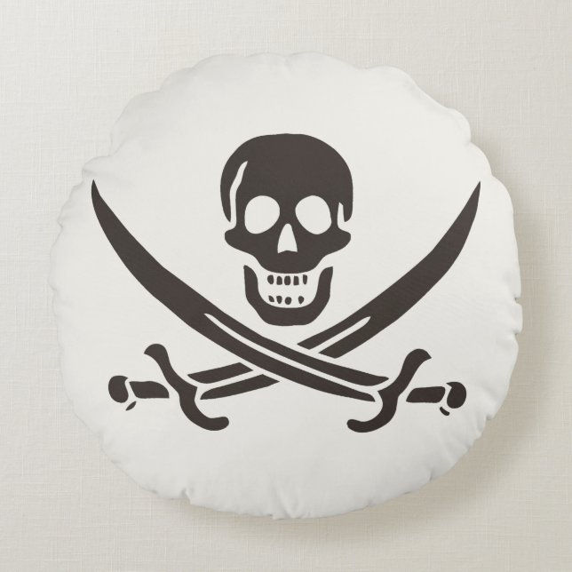 Coussins Ronds Drapeau de crâne obsidien Drapeau de pirate Calico (Devant)