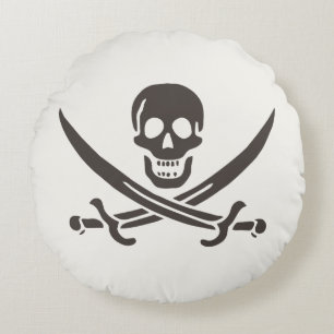Coussins Ronds Drapeau de crâne obsidien Drapeau de pirate Calico