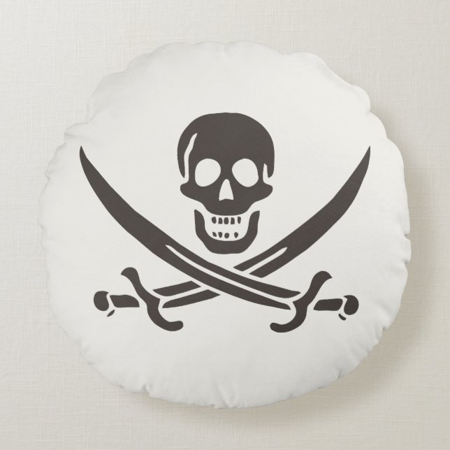Coussins Ronds Drapeau de crâne obsidien Drapeau de pirate Calico (Devant)