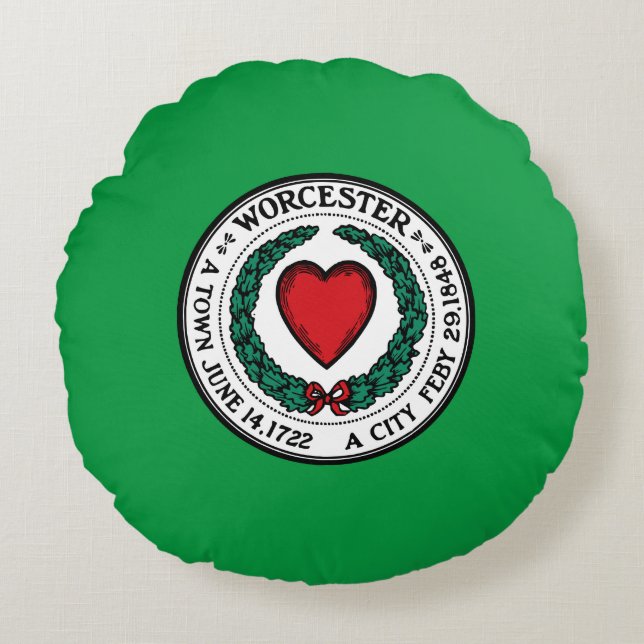 Coussins Ronds Drapeau de la ville de Worcester (Massachusetts) (Devant)